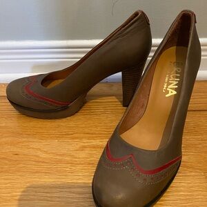 Brown and Red Women's Heels preppy retro leather